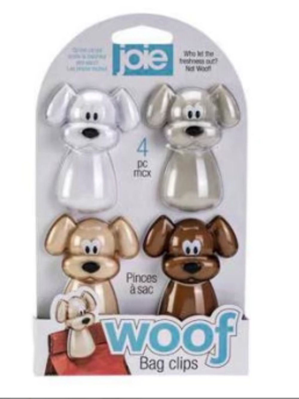 Joie Woof Dog Bag Clips in White, Silver, Gold and Brown - Set of 4